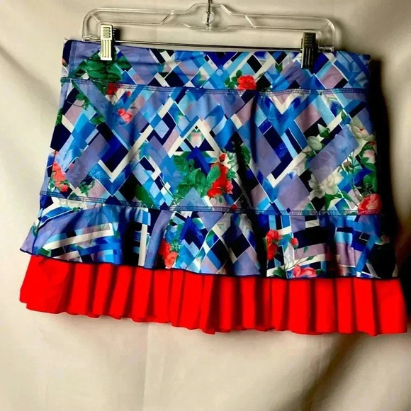 SOFIBELLA WOMENS SIZE XL ATHLETIC SKORT BLUE AND CORAL FLORAL PRINT  CLEAN - Picture 1 of 14